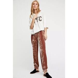 Free People x We are HAH 1 Track Mind Crushed‎ Velvet Jogger Pant Orange Medium